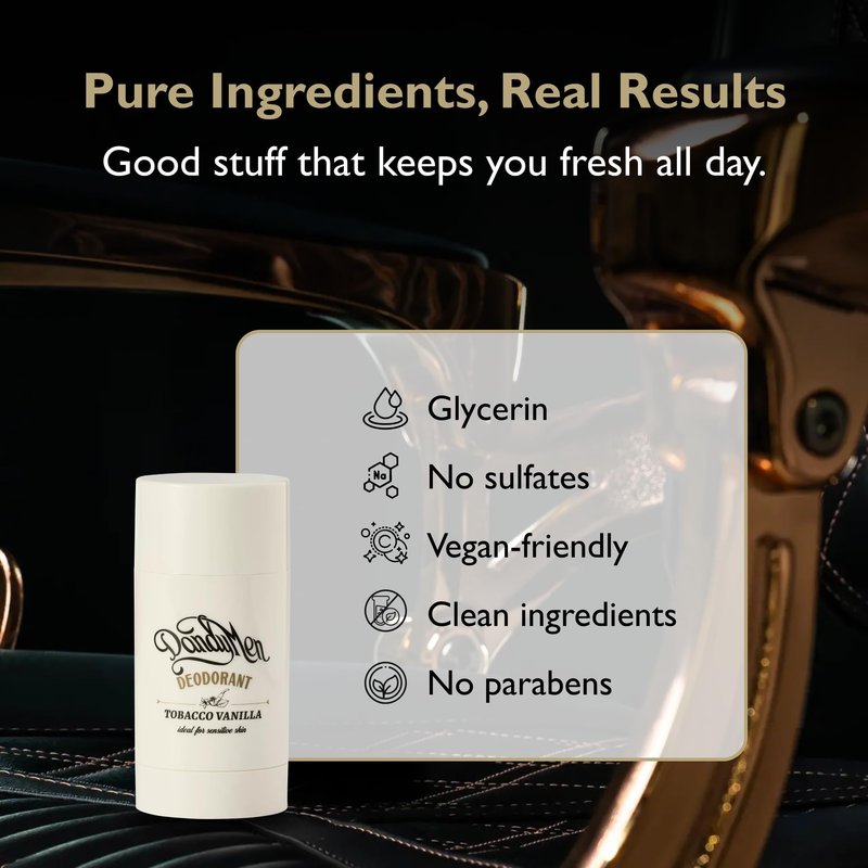 DandyMen Natural Deodorant for Men | Aluminum-Free | Long-Lasting Odor Protection | For Sensitive Skin | 75g (2.6 oz) (Tobacco Vanilla)