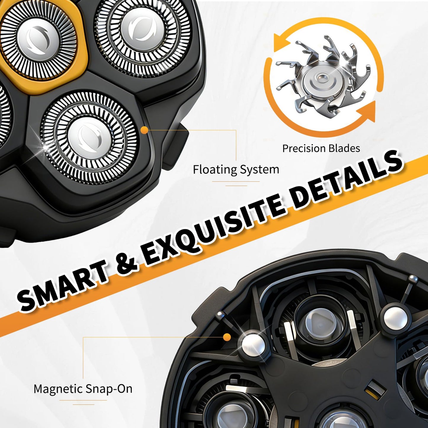 6 Blade Magnetic Replacement Shaving Heads for 6D Bald Head Shavers, Compatible with Most Magnetic Electric Razors for Men (4 Packs)