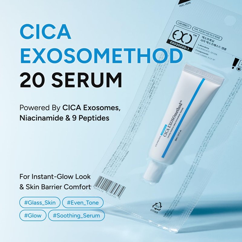 CICA EXOSOmethod 20 Serum - Centella Asiatica Exosome & Niacinamide for Radiant Glass Skin | 1.01 Fl Oz (30ml)