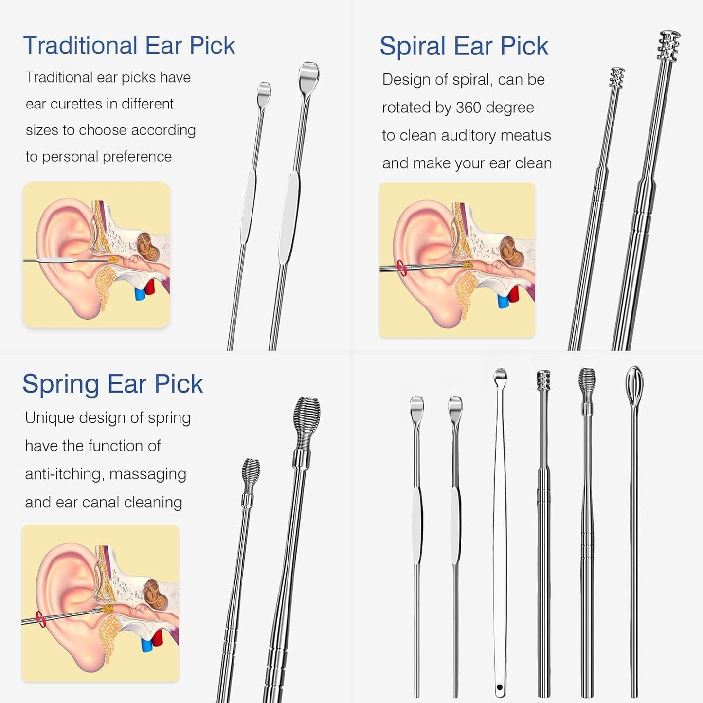 Ear Wax Removal Tool - Multifunctional Spiral Cleaner with 9 Tips | Washable Deep Cleaning Kit