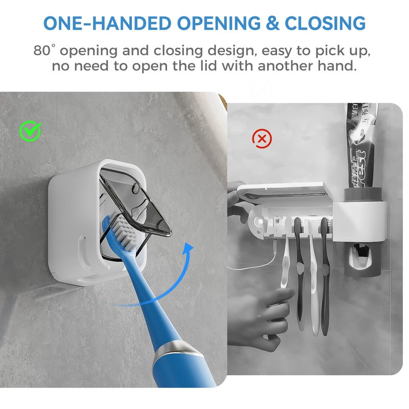 Toothbrush Holders for Bathroom【Innovation Single Slot Design】 2PCS Toothbrush Holder Wall Mounted with Cover for Shower, Single Toothbrush Dispenser Storage Organizer for Family & Travel