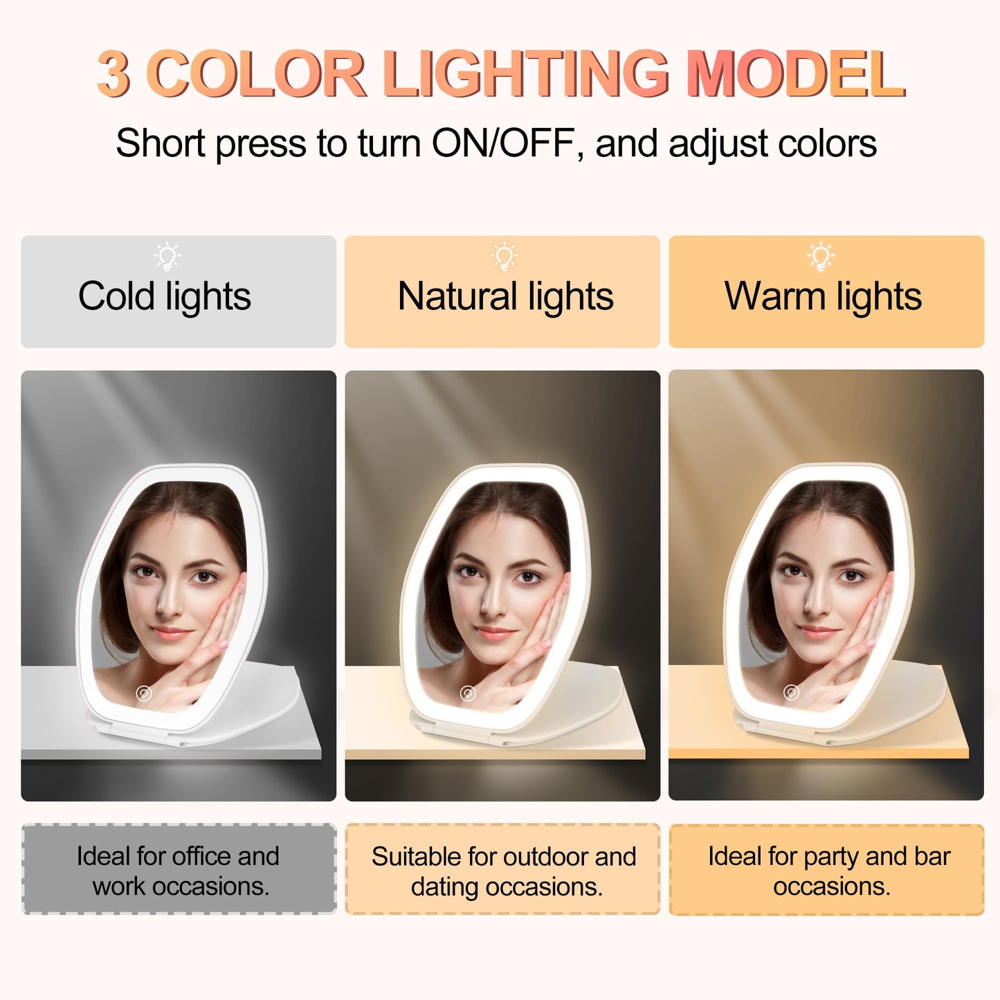 COSYGLOW Travel Makeup Mirror with Light, Portable Hexagon Vanity Mirror
