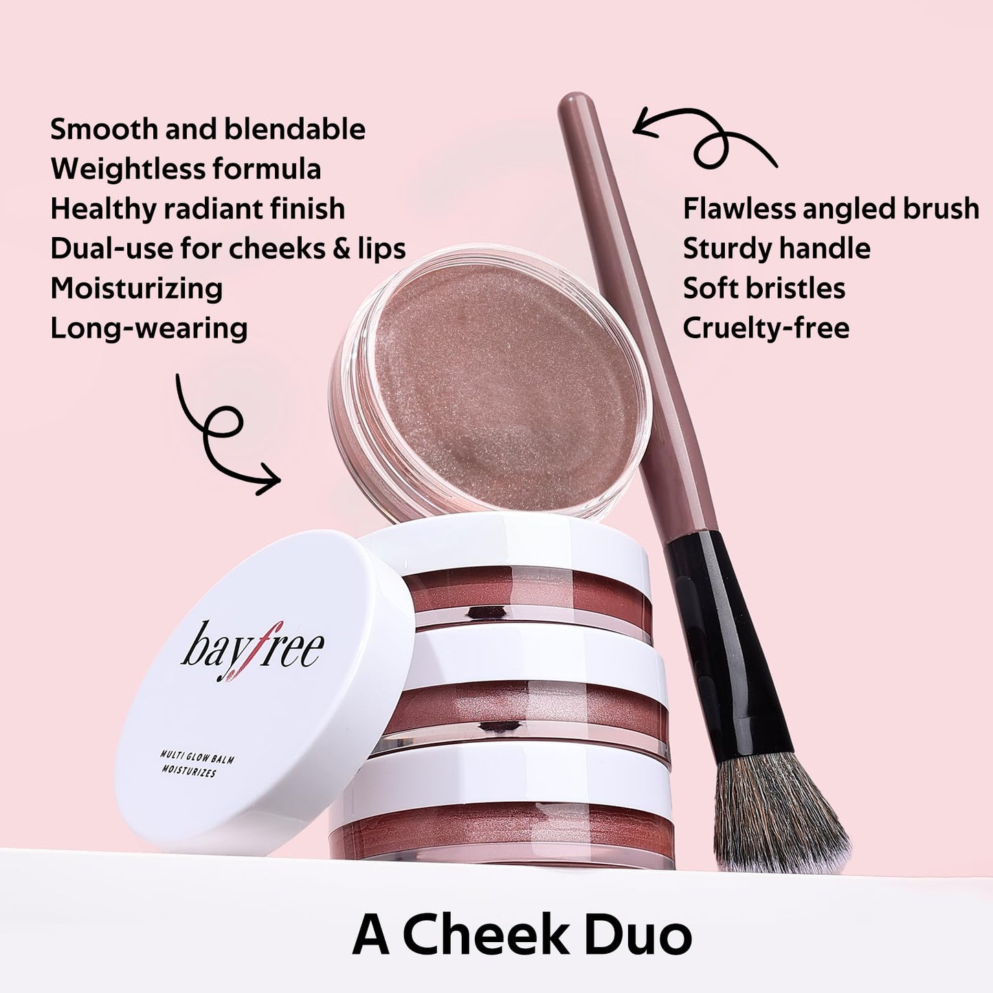 bayfree Multi Cream Blush & Blush Brush Set, Korean Makeup Blush for Cheeks, Multi-Use Face Balm, Lightweight & Hydrating, Blendable Color, Non-Greasy, Soft Bristles for Radiant Finish (Nude Gardenia)