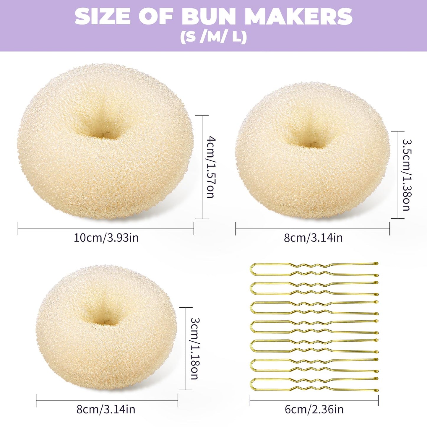TsMADDTs Donut Bun Maker, 3 pcs Hair Bun Maker with 20 pcs Bobby Pins Blonde for Ballet Styling
