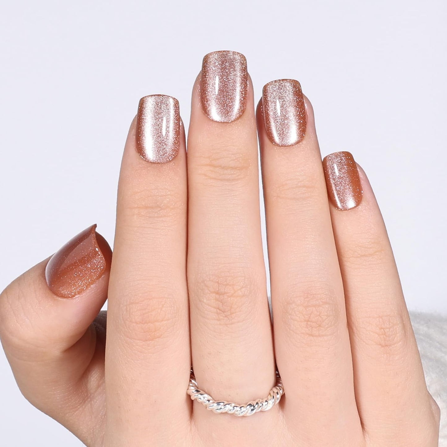 Red Cat Eye Press On Nails - Almond Short Reusable Fake Nails | 32pcs in 16 Sizes, Garnet Color