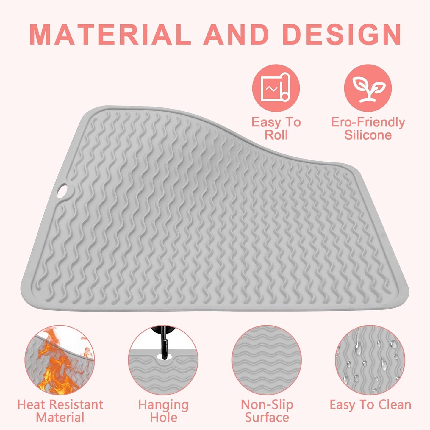 Heat Resistant Silicone Mat for Curling Irons & Hair Tools - Portable Vanity Cover (14.2" x 11.0")