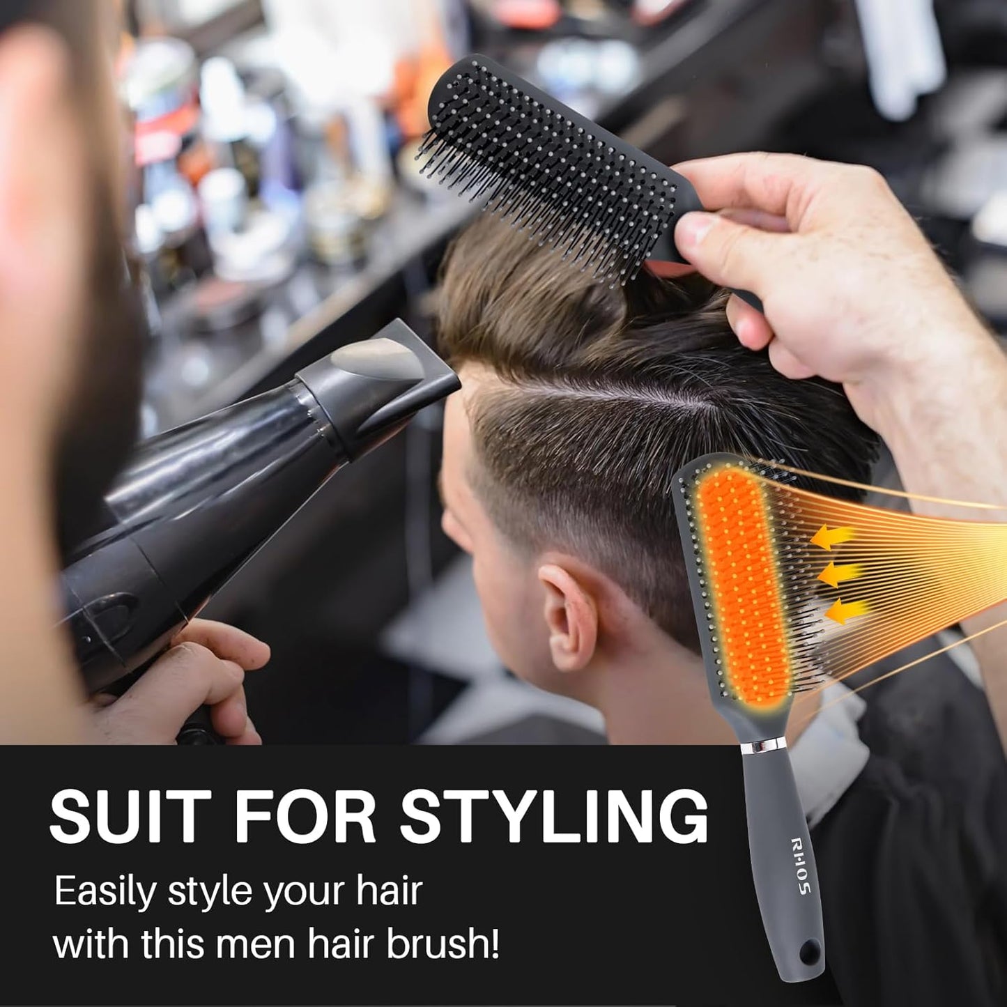Hair Brush for Men - Detangler Styling Brush with Nylon Bristles | Gray, Ideal for Wet & Dry Hair