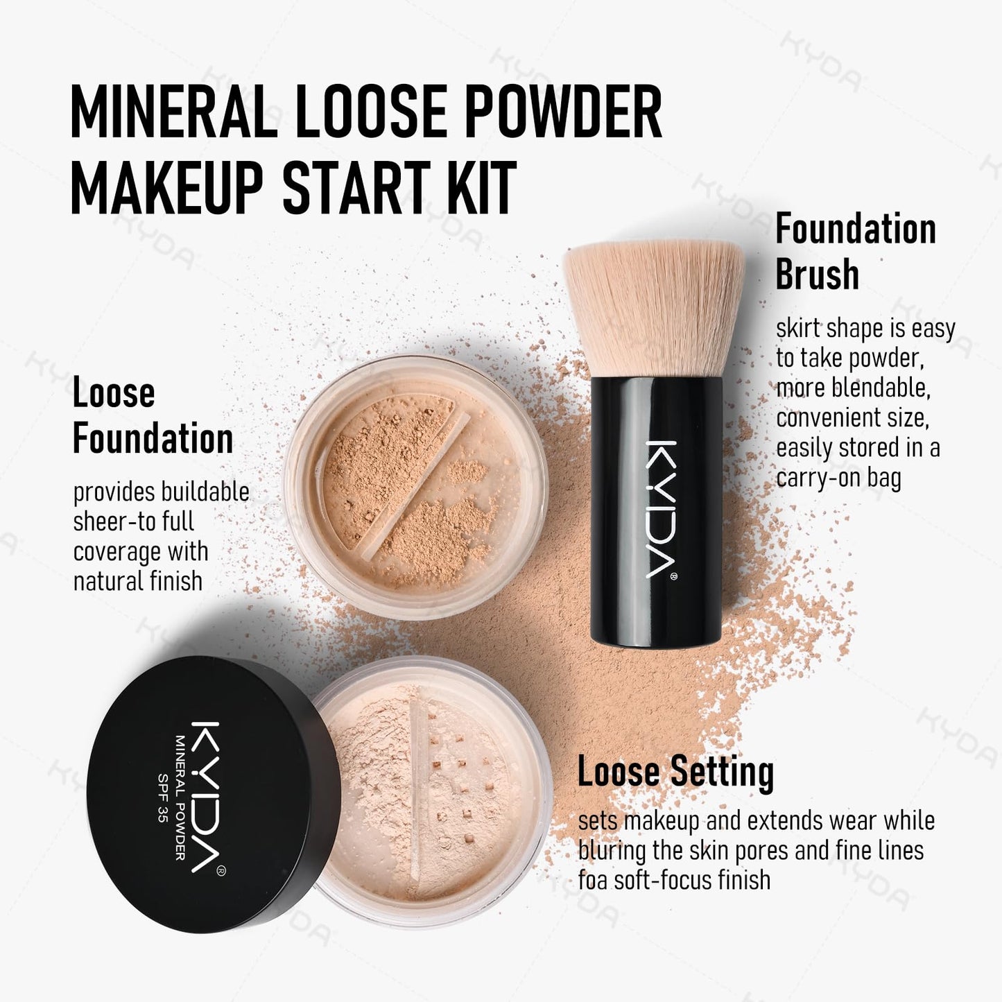 KYDA Mineral Powder Foundation, SPF 35, Lightweight Loose Powder Foundation, Skin-improving Mineral Foundation, Buildable Coverage, Natural Glow Base Makeup, 0.28 oz, Fair Light