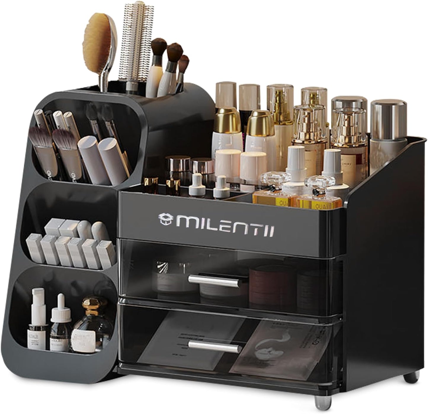 Makeup Organizer - Large Capacity Cosmetic & Skincare Storage Box | Black ABS Plastic Vanity Organizer for Bathroom & Bedroom