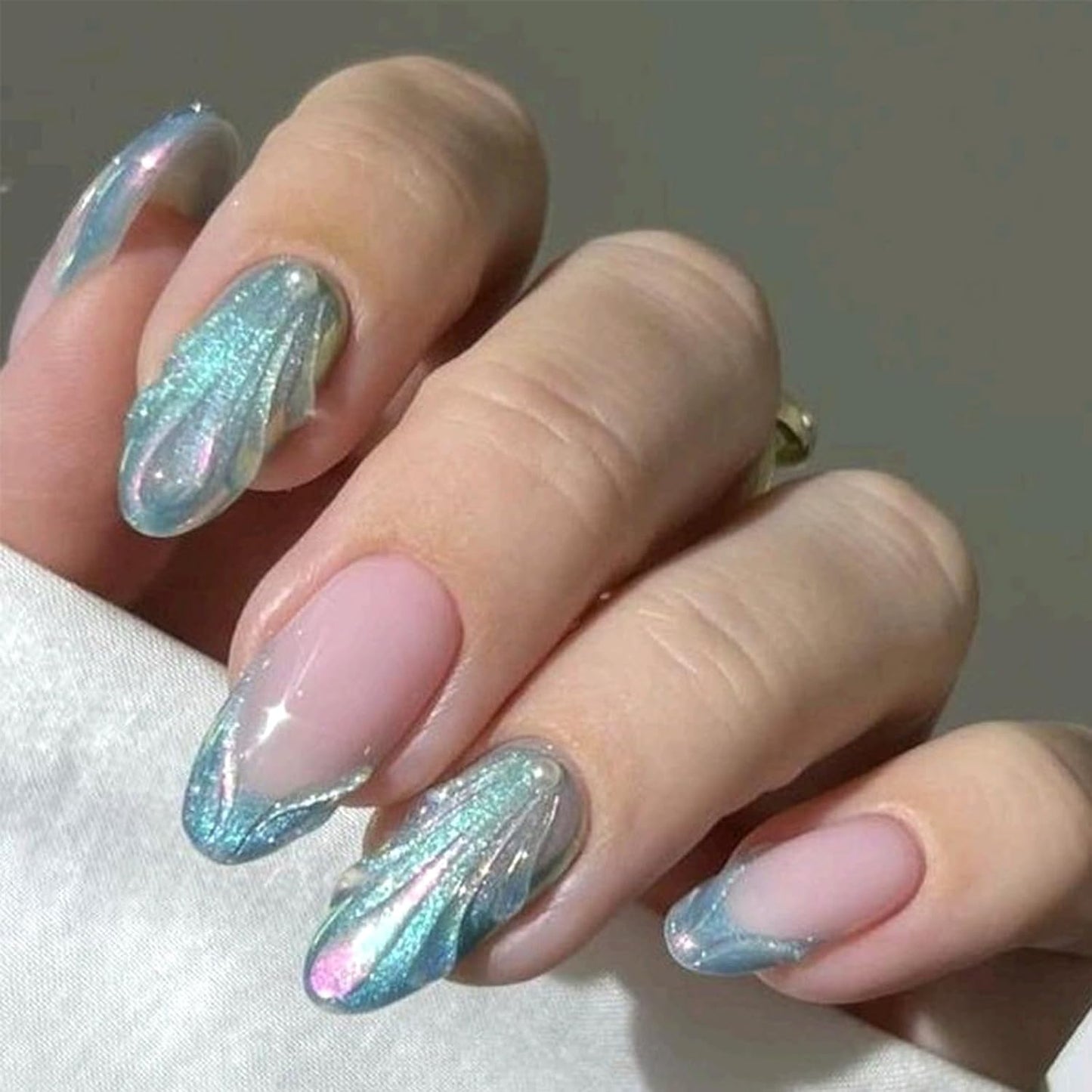 Colorful Gradient Press-On Nails - Medium Almond Summer Sunset | Reusable Glossy Full Cover 24 Pcs with Adhesive Stickers