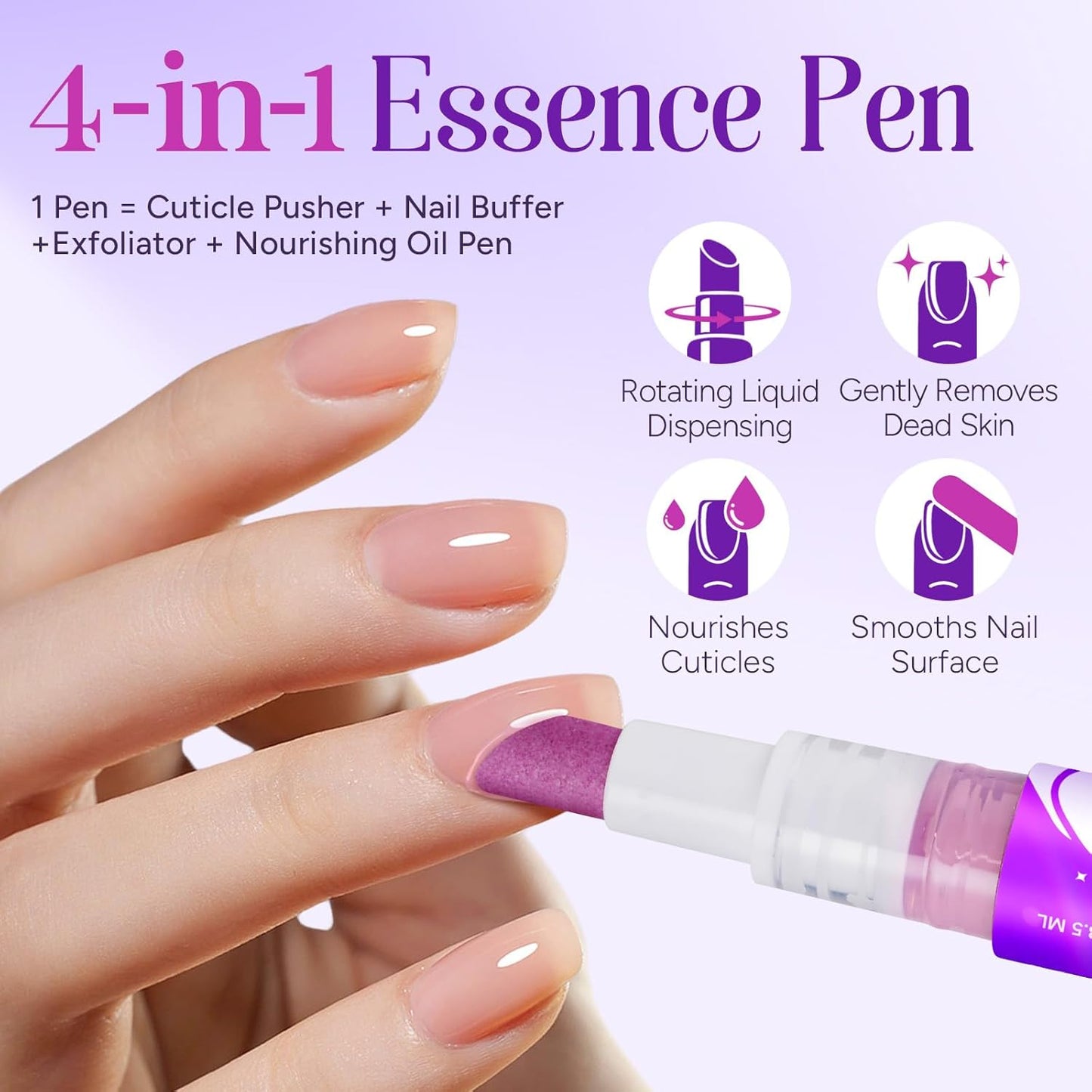 Cuticle Oil Pusher Pen - 4-in-1 Cuticle Remover & Nail Care Oil | Moisturizes & Strengthens Dry Nails