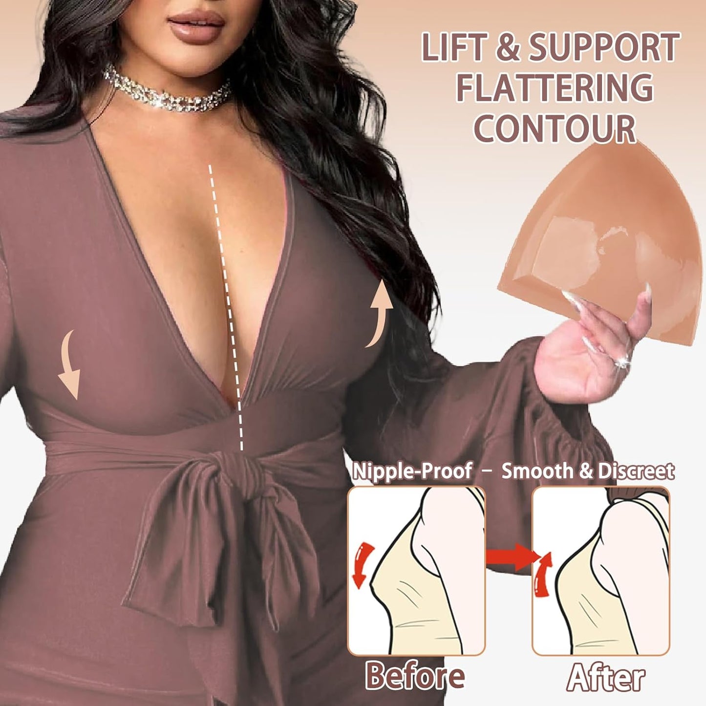 Double-Sided Sticky Bra Inserts - Lightly Padded Push-Up Adhesive for Large Busts | Reusable & Invisible Design