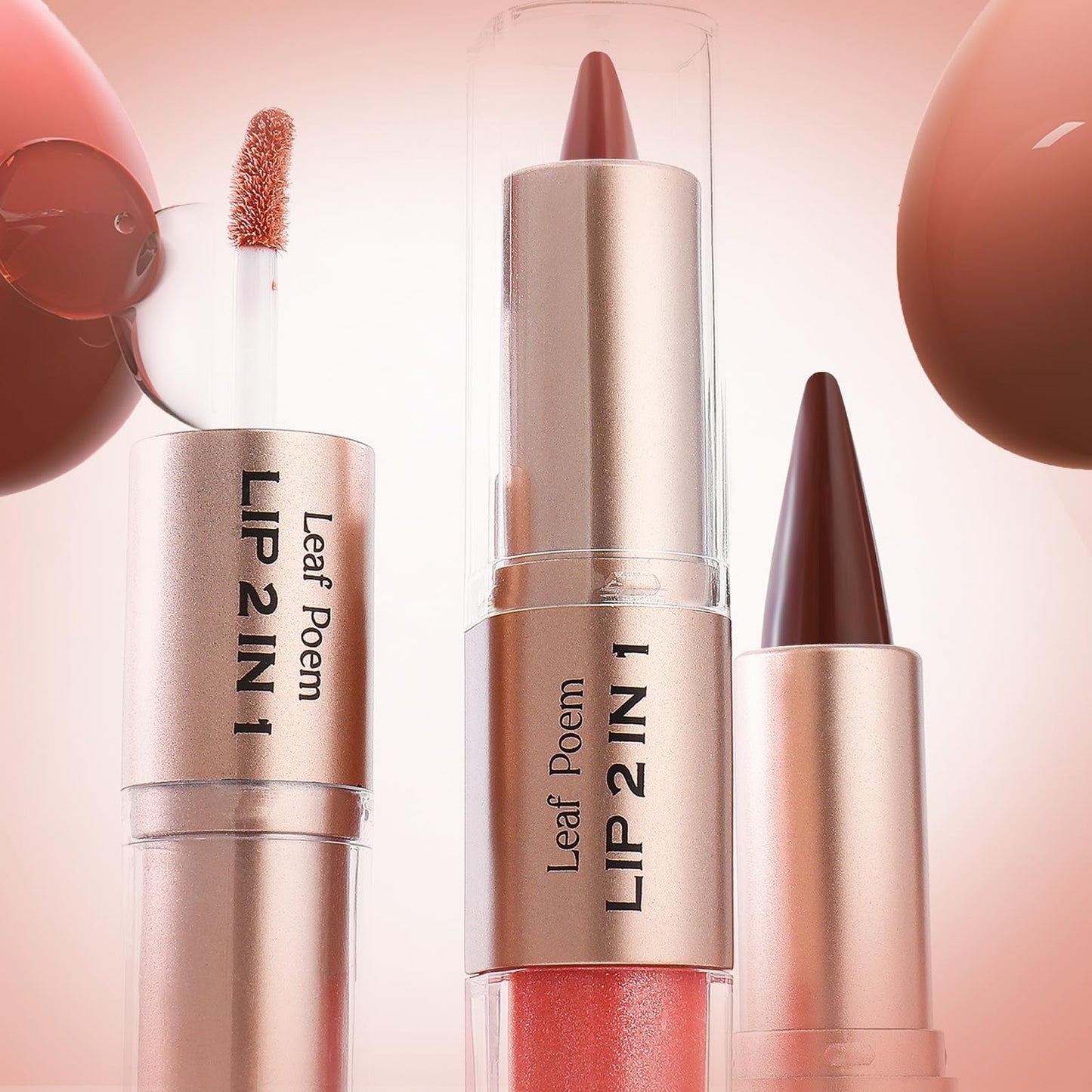 BAISEN DIARY 2-in-1 Double-Ended Matte Lip Liner & Lip Gloss Duo, Caramel Brown Nude Ombre Lip Combo Pencil, Lip Liner and Lipstick Gloss Set for Defined & Fuller Looking Lips, #06 Caramel Brown Nude