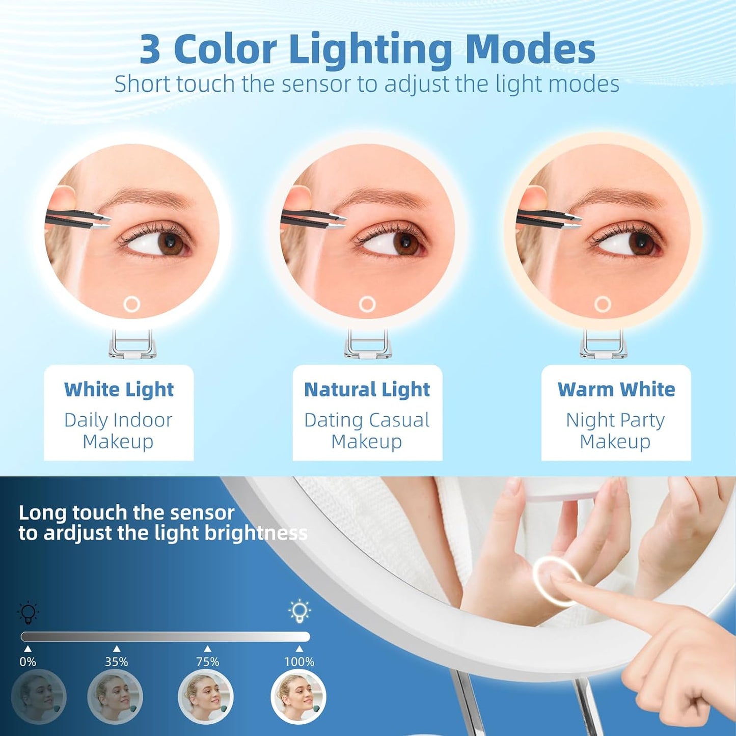 40X Magnifying Makeup Mirror with Lights - 6-Inch Compact Travel Size | 360° Adjustable Stand, Suction Cups, Tweezers & Scissors Set
