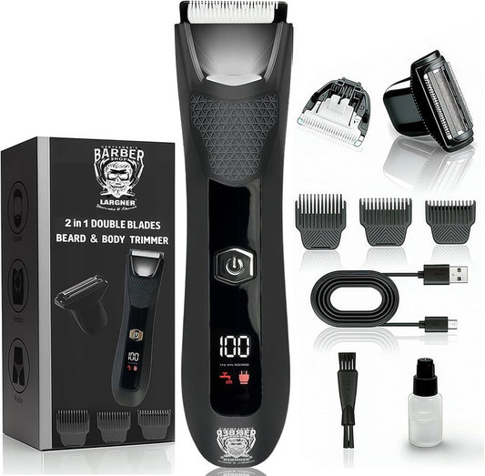 Body Hair Trimmer for Men - 2-in-1 Electric Groomer with Dual-Head Ceramic Blade | IPX7 Waterproof, LED Light