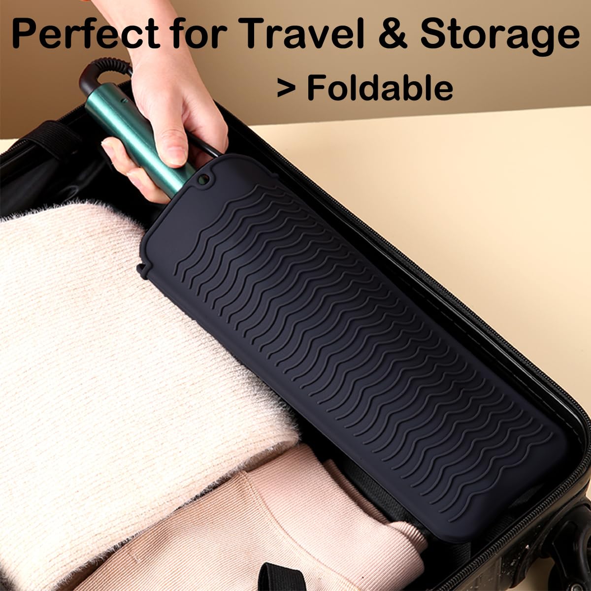Heat Resistant Silicone Mat - Travel Pouch for Curling & Flat Irons | 11 x 5 in, Black