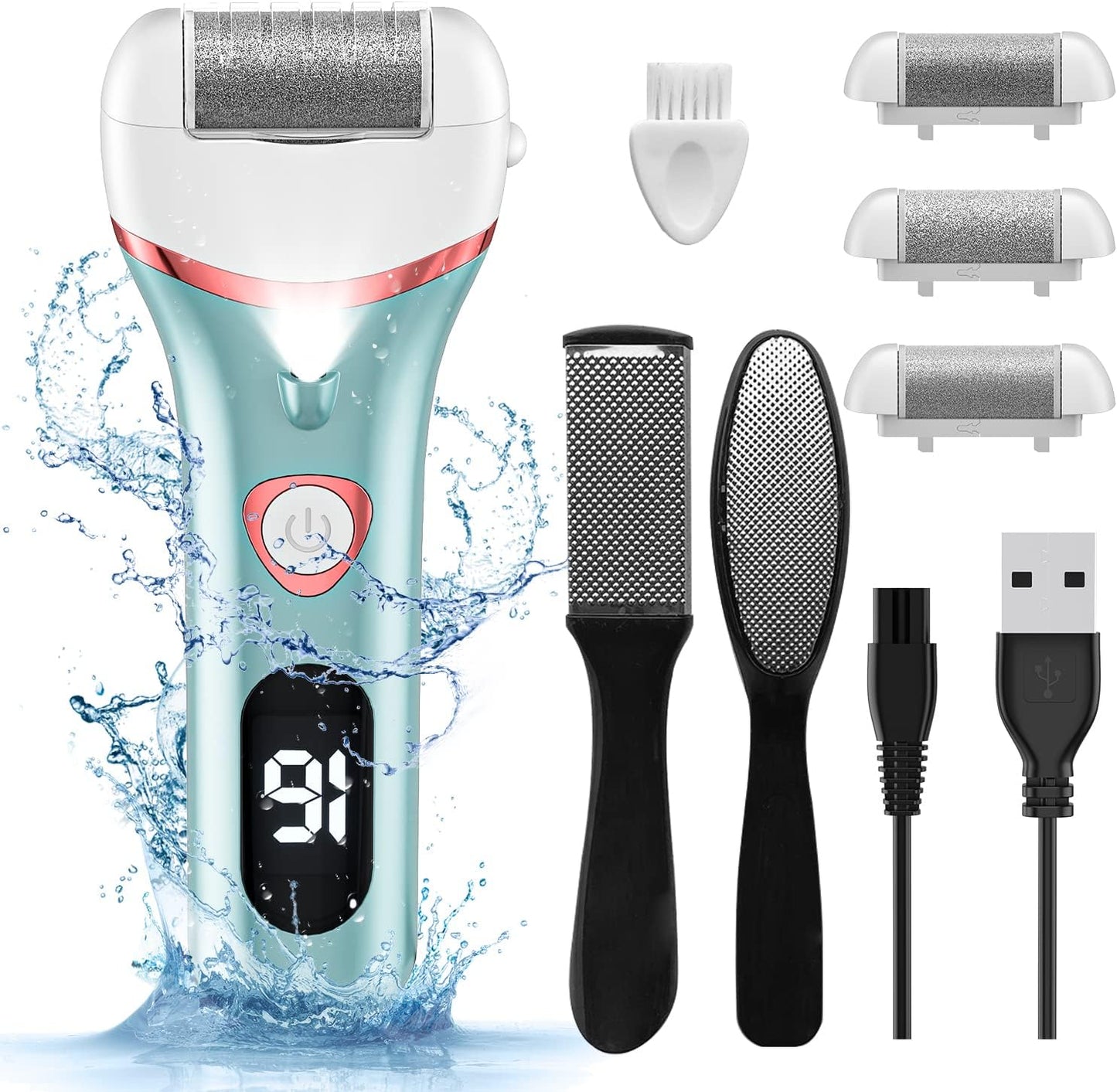 Electric Foot Callus Remover - Rechargeable Waterproof Pedicure Tool | 3 Rollers for Smooth Skin