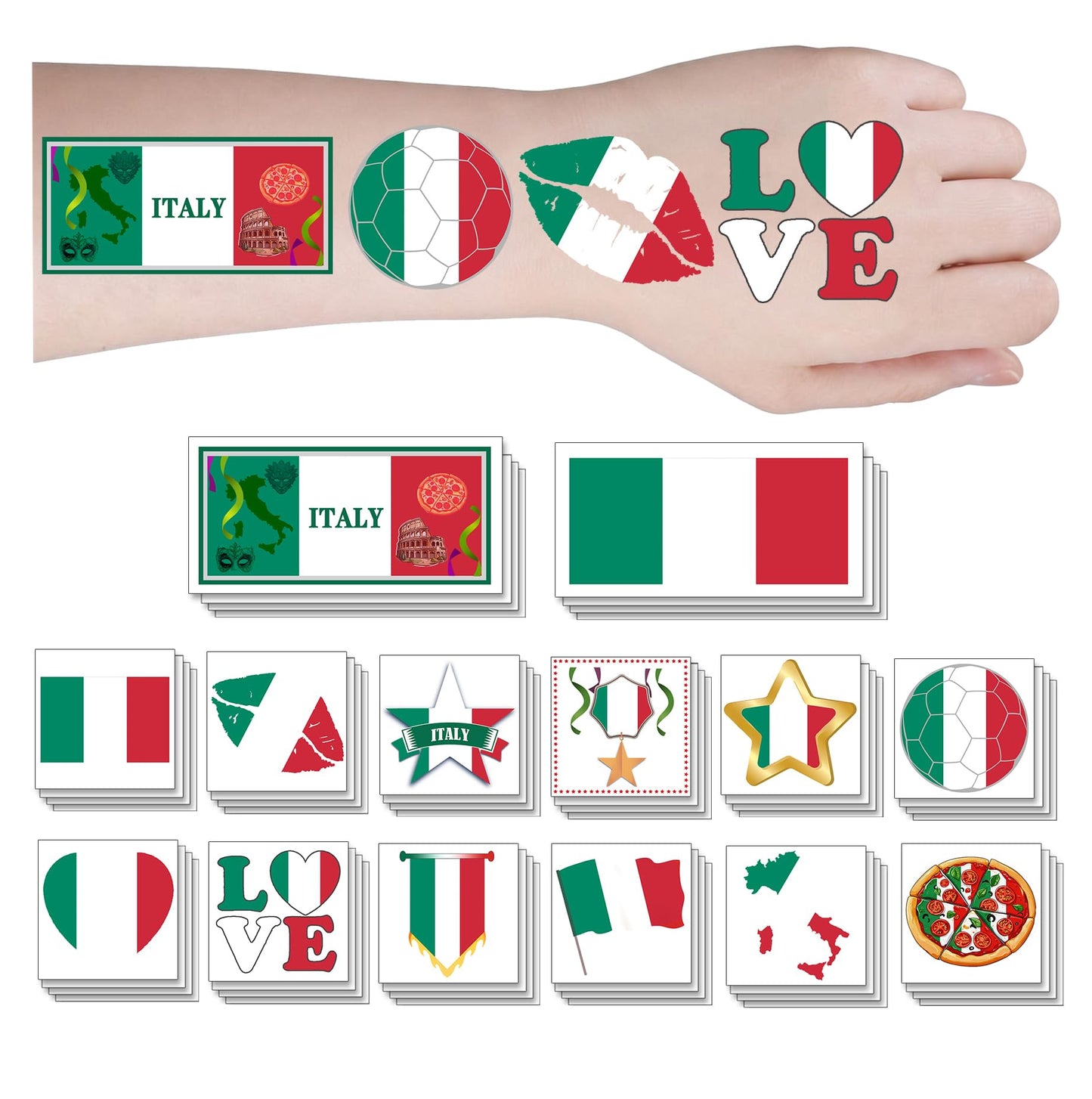 ZH BOCO ARTS 56Pcs Italian flag Temporary Tattoos Waterproof for World Cup Adults Kids,Italy Flag Temporary Tattoos Face Body Art Stickers for Football Fans Sports Events Festival Party Supplies