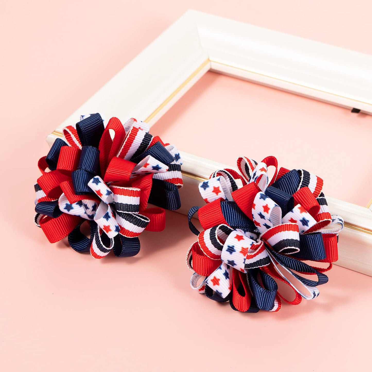 4th of July Korker Hair Bow Clips Girls Patriotic Curly Corker Cheer Bow Alligator Barrettes Red White Blue Stars Stripes Ribbon Accessories Teens Xmas Gift