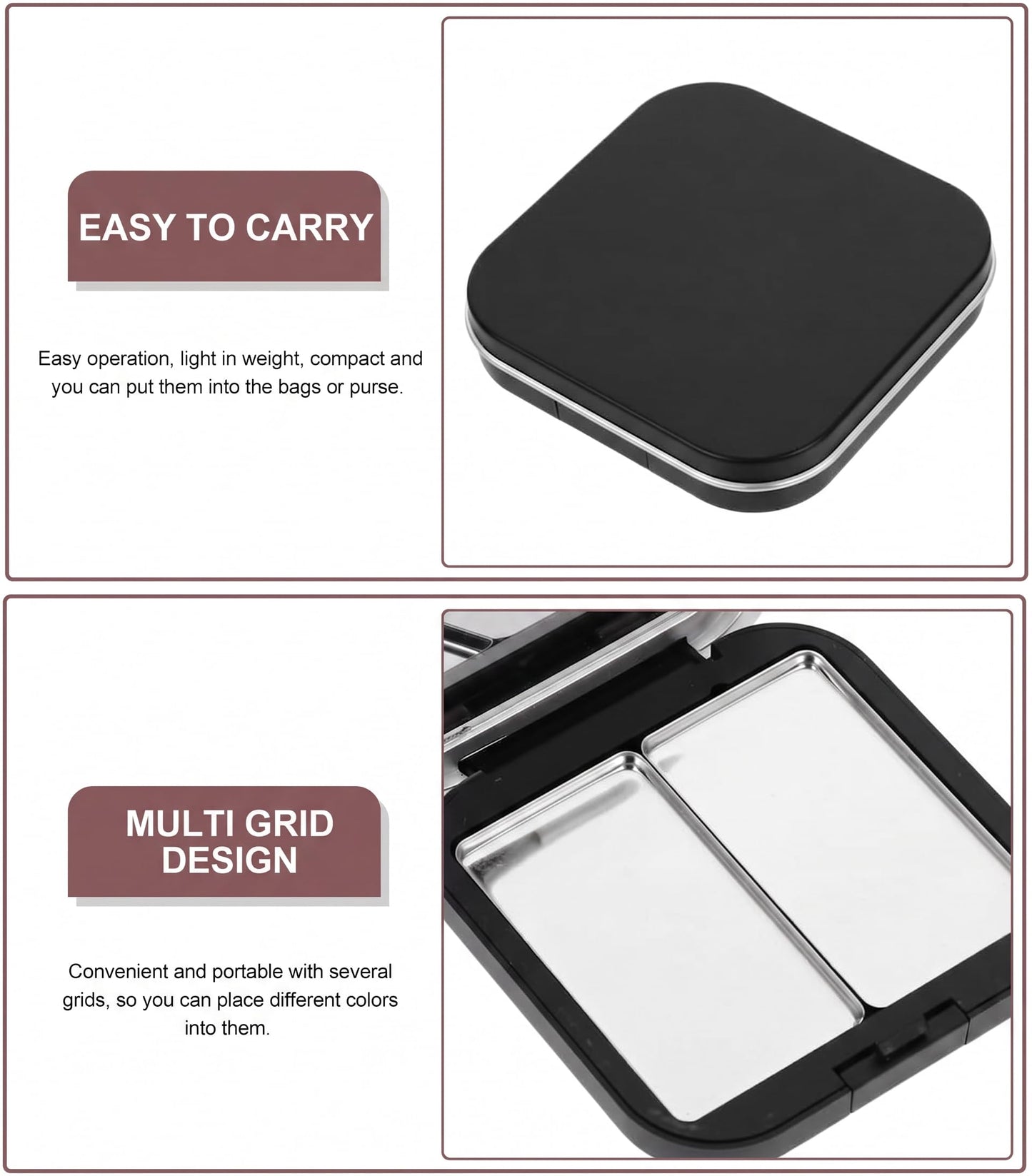 KALLORY 2 Pcs Empty Magnetic Eyeshadow Palettes with Mirror, Refillable Eyeshadow Case for DIY Cosmetics - Lipstick, Blush, Highlighter