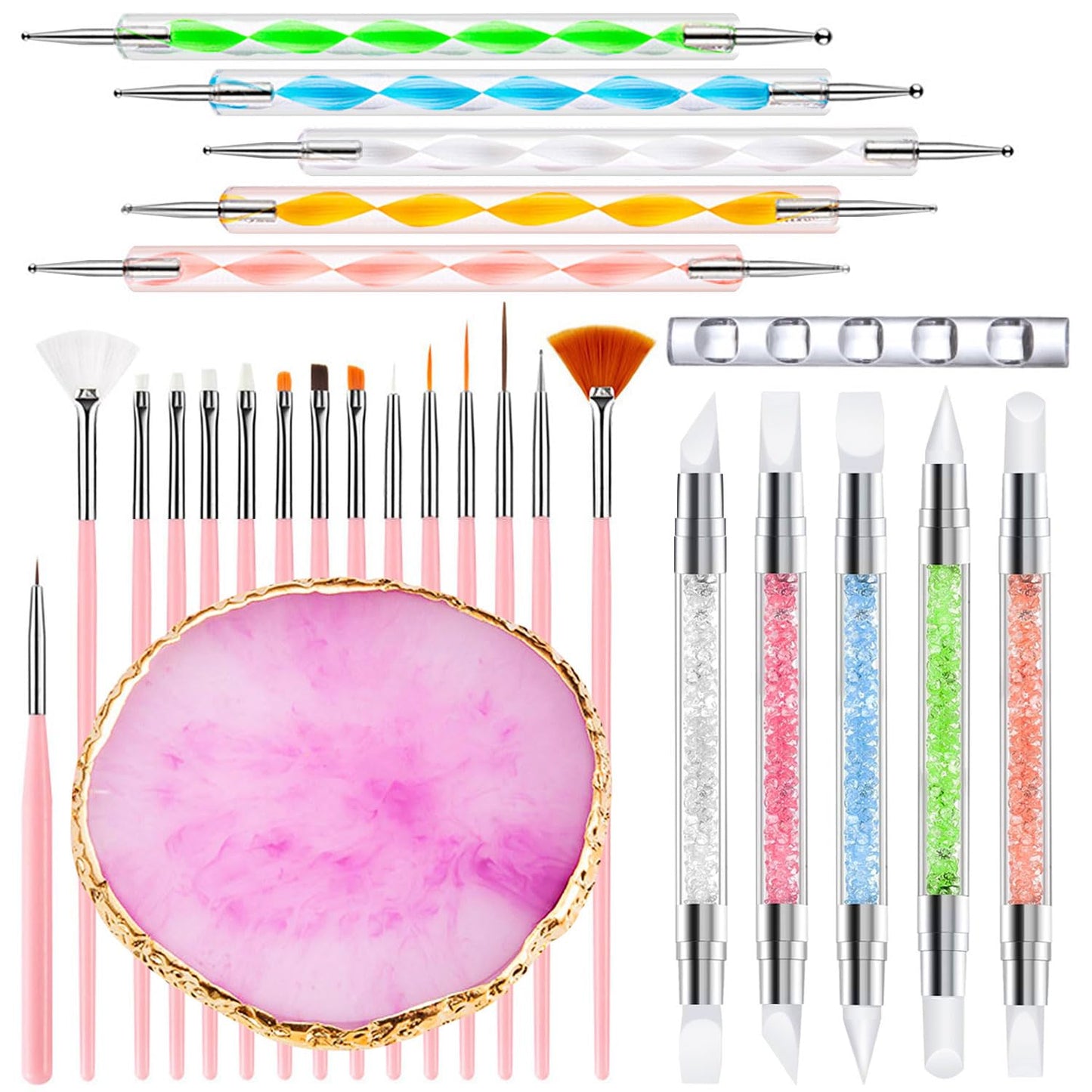 Nail Art Tools Set - 27 Pcs Including Brushes, Palette & Sculpting Pens | DIY Nail Art Kit