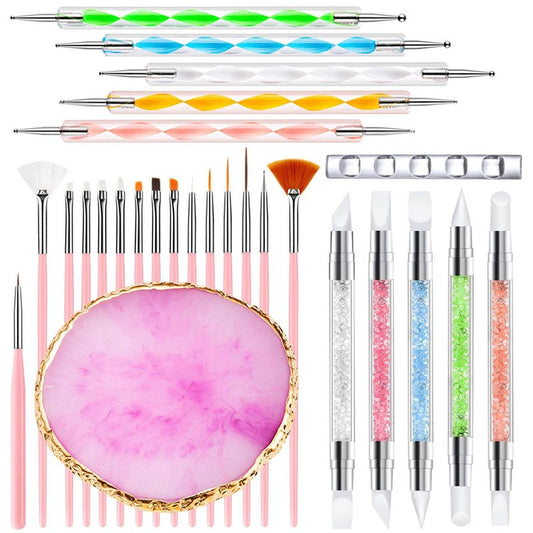 Nail Art Tools Set - 27 Pcs Including Brushes, Palette & Sculpting Pens | DIY Nail Art Kit