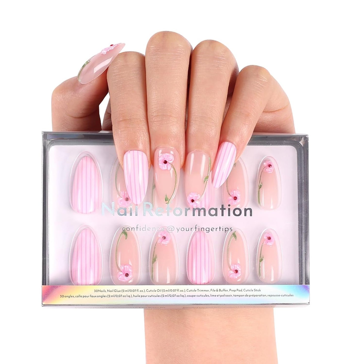 Press On Nails - Strawberry Seed Milky Pink Almond Fake Nails with Red Polka Dot French Tip | Glossy Reusable 32 Pcs in 16 Sizes - Perfect Manicure Gifts for Women