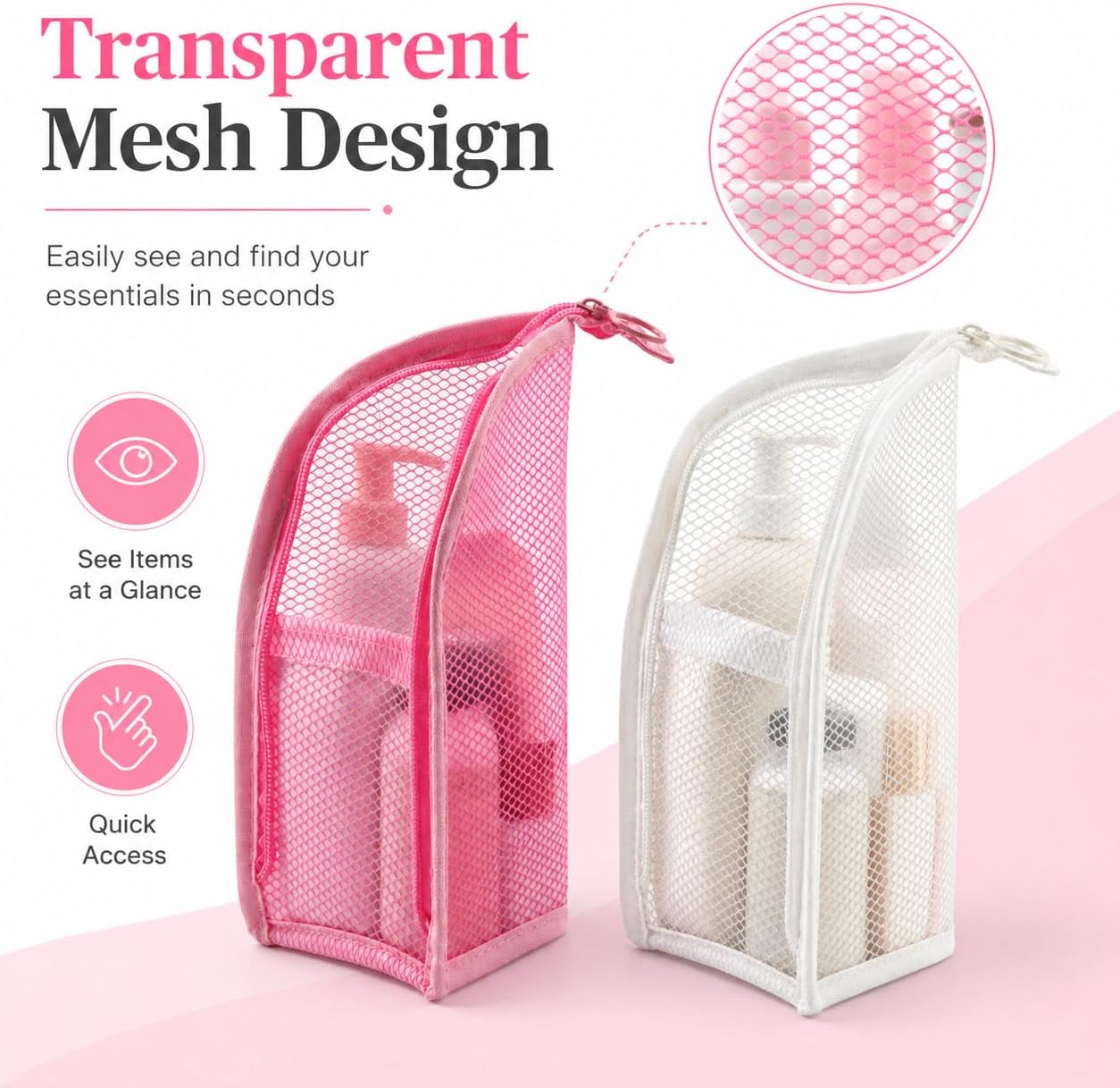 Portable Travel Toiletry Bag - 2 Pcs EVA Mesh Organizer with Waterproof Zipper | Lightweight & Dust-Free