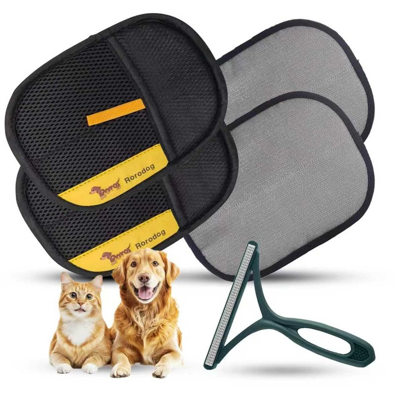 Rorodog 2-PCS Pet Hair Remover Gloves with A Hair/Lint Removal Tool, Reusable Magic Brush Pet Hair Removal Glove for Dogs & Cats, Remove Dog/Cat Hair from Couch, Carpet, Car Seat.