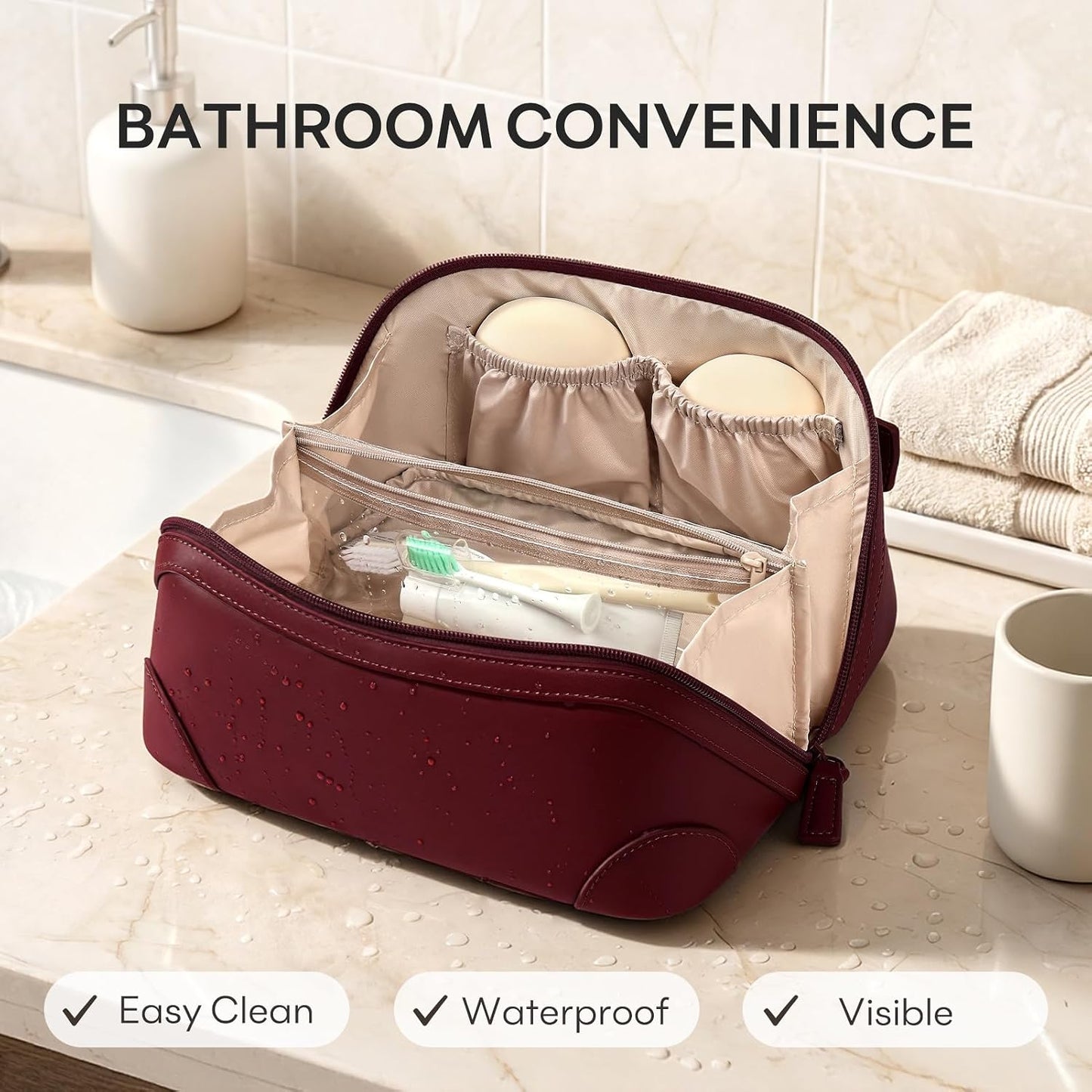 Travel Makeup Bag for Women - Large Capacity Waterproof PU Leather | Portable Cosmetic Organizer for Business & Daily Use