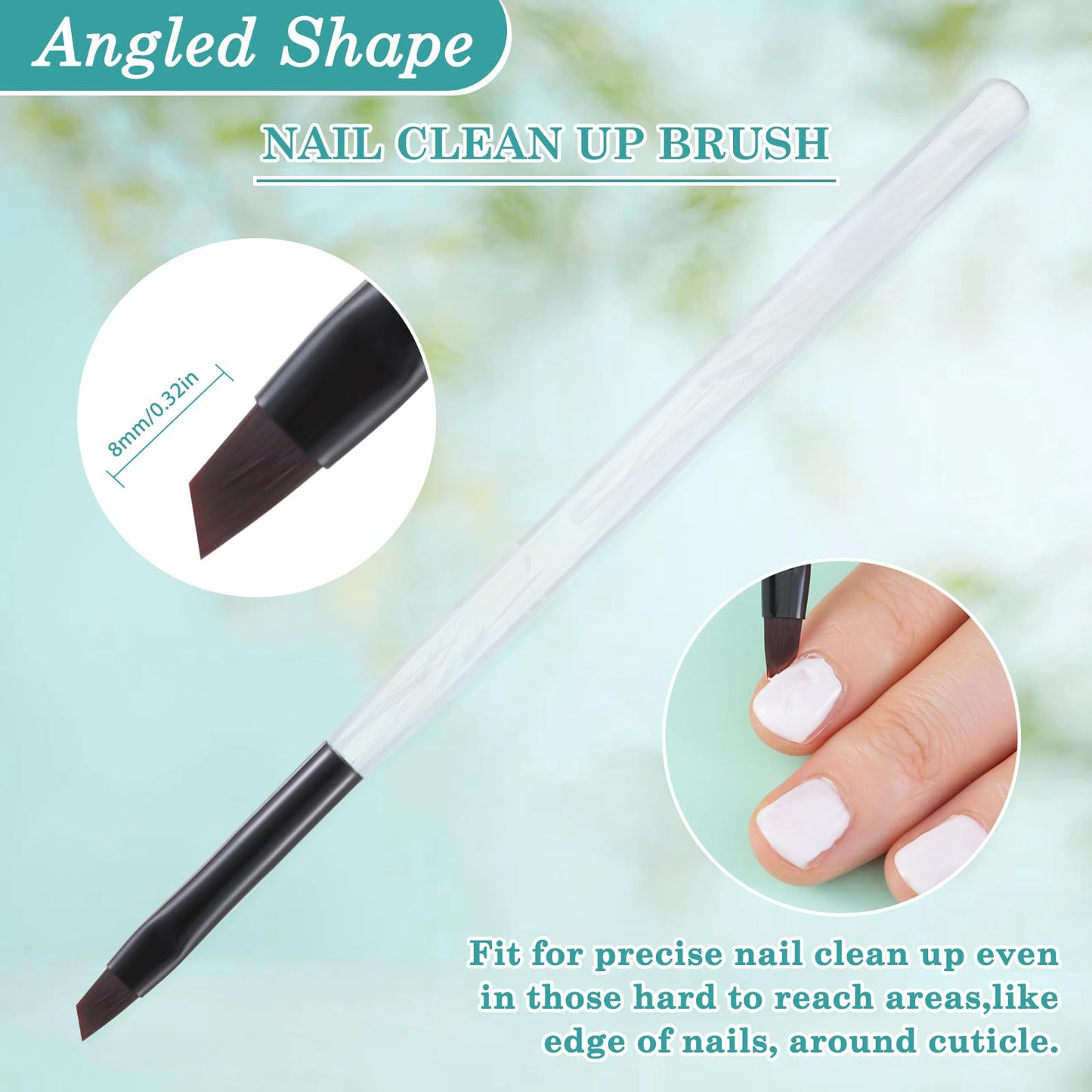 3PCS Nail Clean Up Brushes for OPI Nail Polish Remover, Brushes for Cleaning Polish Mistakes on the Cuticles, Acetone Resistant Nail Brushes for Nail Art and Designs（Jade Clear ）