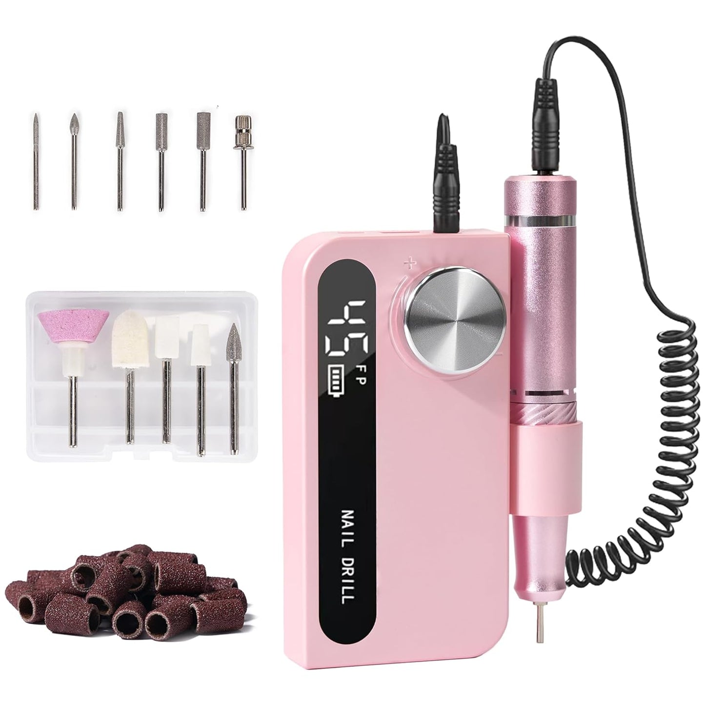 Cordless Electric Nail Drill - Professional Rechargeable Nail File Machine for Acrylic & Gel Polish | Portable Pink Manicure Kit