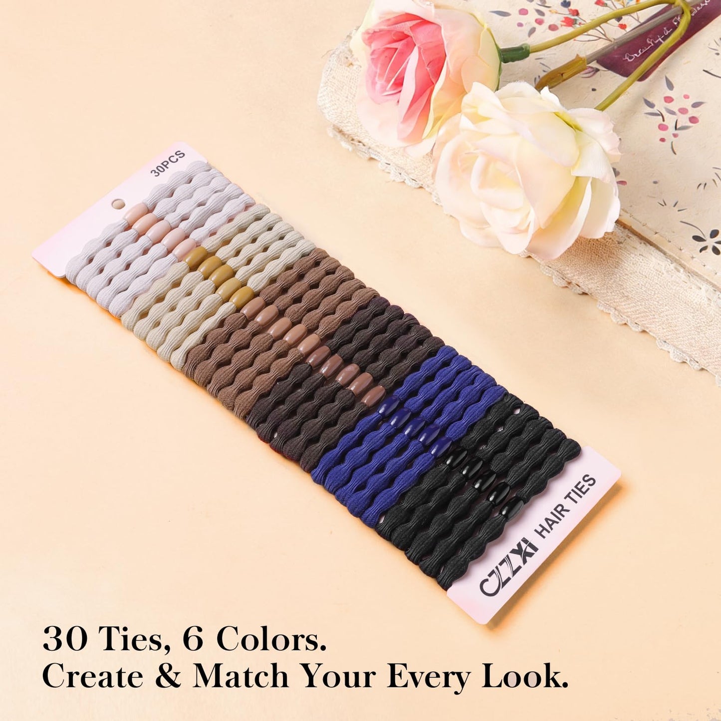CZZXI - 30Ct Large Hair Ties & Ponytail Holders for Thick Hair (2.2" x 0.32"), 3X Strong Hair Ties, All-Day Comfort, Hair Accessories for Women & Men