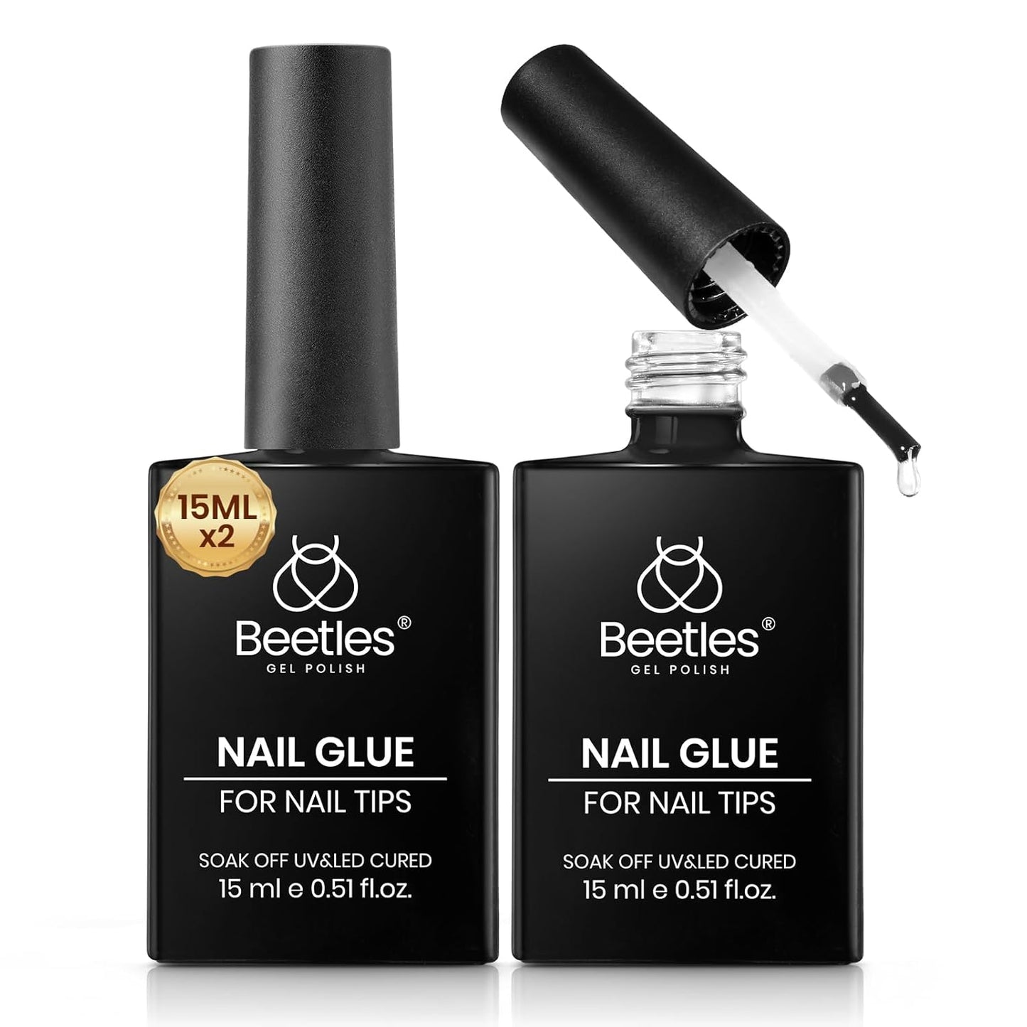 Beetles Gel Nail Glue - 15ml Acrylic Nail Tips & Press-On Nails | Clear Self-Leveling, Low-Odor Formula, Long-Lasting Wear