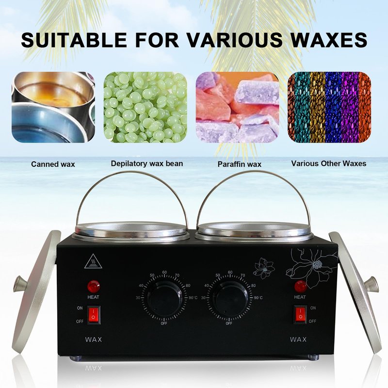FHATSJ Black Double Pots Wax Warmer Professional Melted Wax Beads for Hair Removal,Fast Electric Wax Heater with Adjustable Temperature Set for Women (Black-Double Pots)
