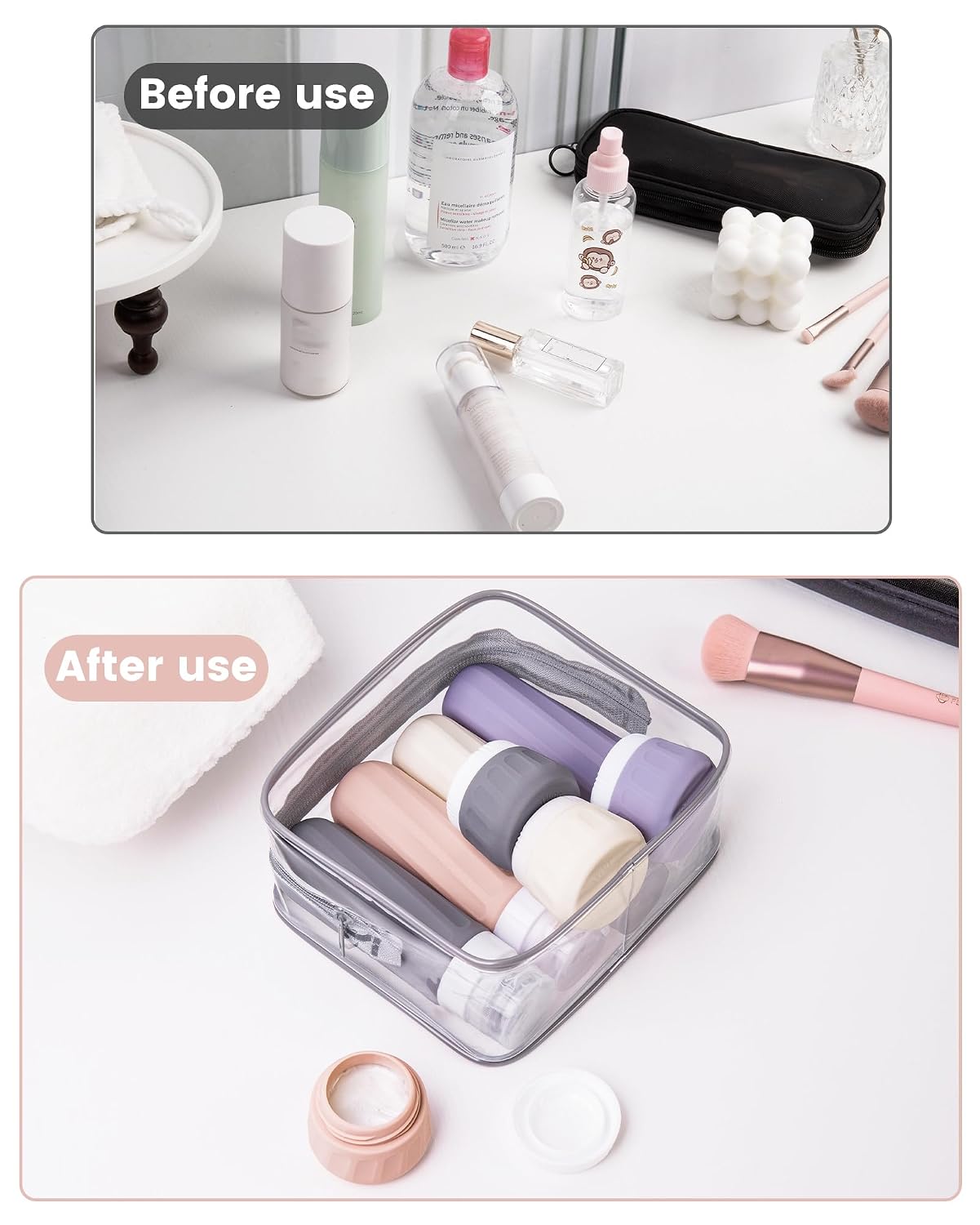 Travel Bottles for Toiletries - TSA Approved 8 Pack | Leak-Proof Silicone Containers with Clear Bag, 3oz
