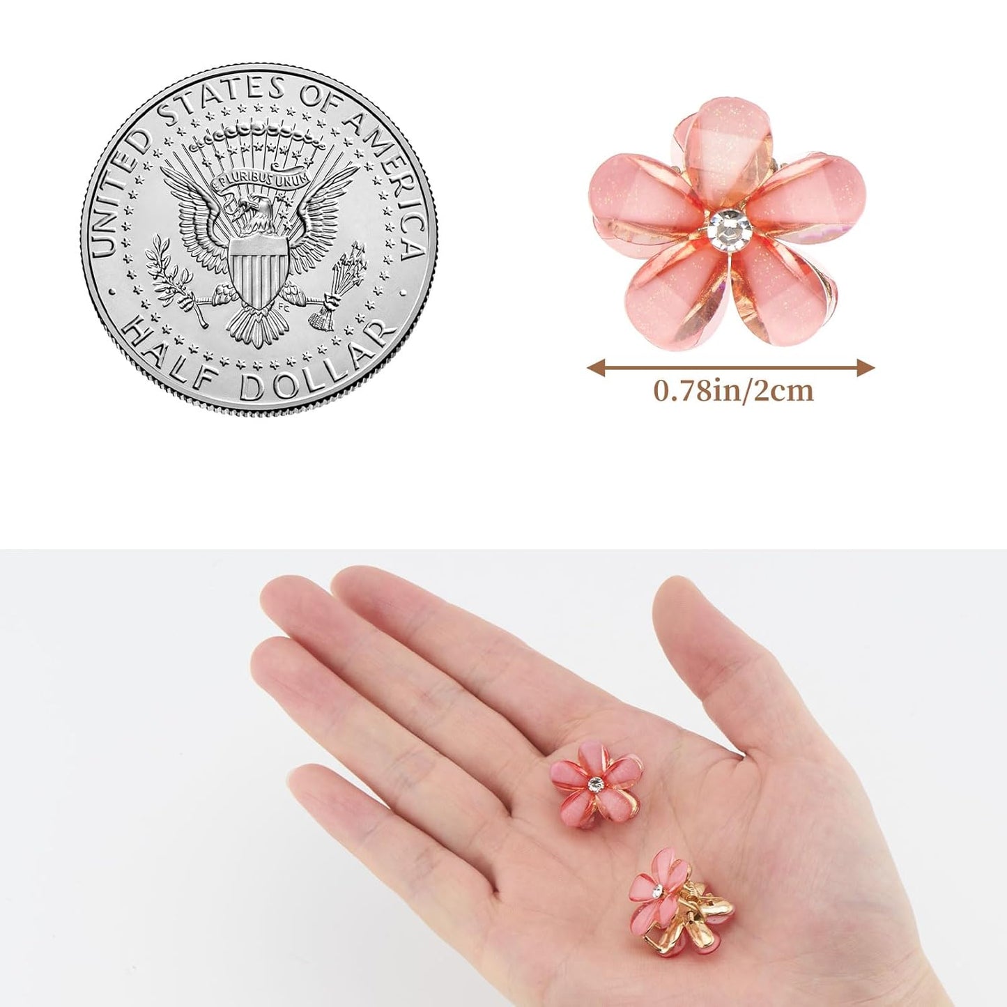 Colorful Mini Crystal Flower Hair Clips - 16PCS Non-Slip Claw Clips for Thin/Thick Curly Hair