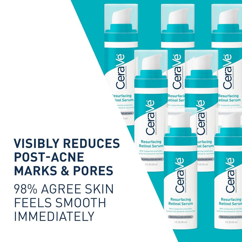 CeraVe Resurfacing Retinol Serum - Brightening & Pore Minimizing Formula with Licorice Root & Niacinamide for Post-Acne Skin Repair | 1 oz