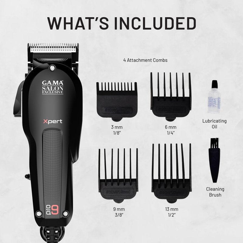 GA.MA Magnetic Clipper Pro 9 Xpert, High-Performance Motor, DLC F-Wedge Blade, Adjustable Taper Lever, 4 Combs