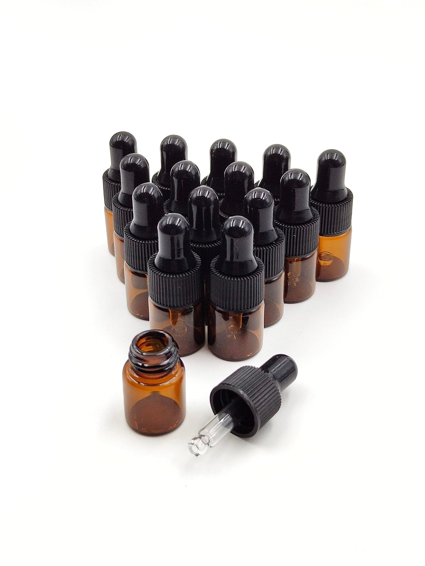 YYNGJCK 15Packs 2ml Tiny Amber Glass Mini Dropper Bottles for Essential Oils, Cosmetics, and Liquid Small Empty Travel Sample Vials with Dropper and Black Caps