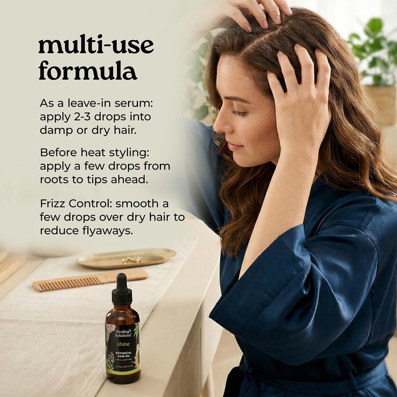 Healing Solutions – Shine Ultra-Lightweight Hair Oil, All Natural 4oz, Supports Resilience, Shine, & Frizz Control, For All Hair Types