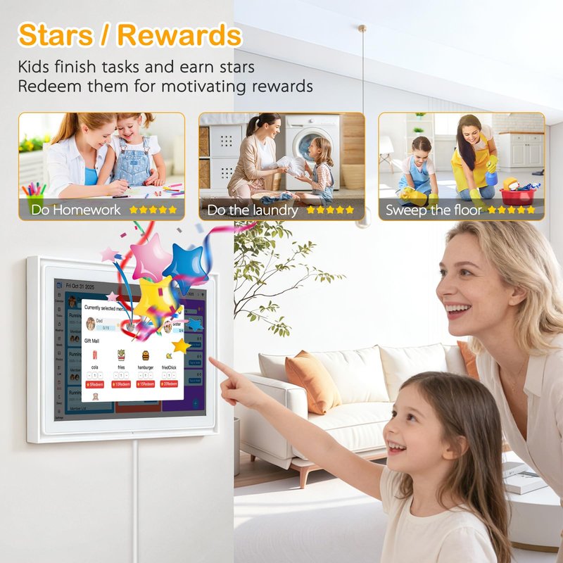 USIN 10.1" Smart Digital Calendar Wall Touch Screen, Wi-Fi Sync, Family Duty Chore Charts, Meal Planner, to Do List, Smart home organizer, No Subscription Fee, Built-in 5MP Camera for Video Calls, Interactive Electronic Digital Photo Frame, Desk stand & W