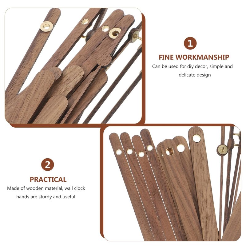 POPETPOP 5 Set Replacement Clock Hands Kit, DIY Wooden Clock Hands for Wall Repair Home Art Decor - Simple Design