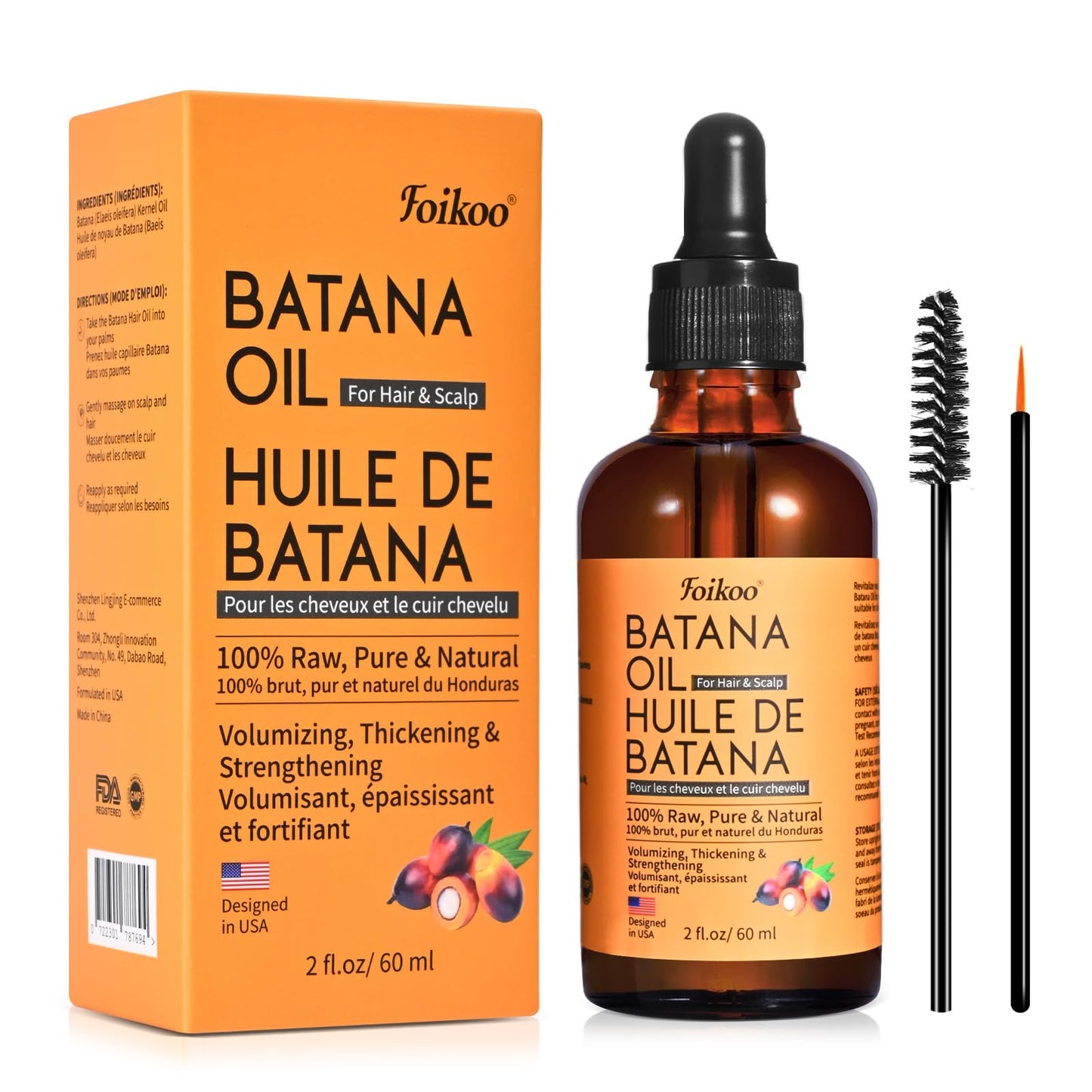 FOIKOO Batana Oil for Hair Growth Dr Sebi Organic, 100% Raw Pure & Natural Botana Oil from Honduras, Deeply Nourishing Scalp for Hair Thicker and Stronger (2 Fl Oz, Pure)