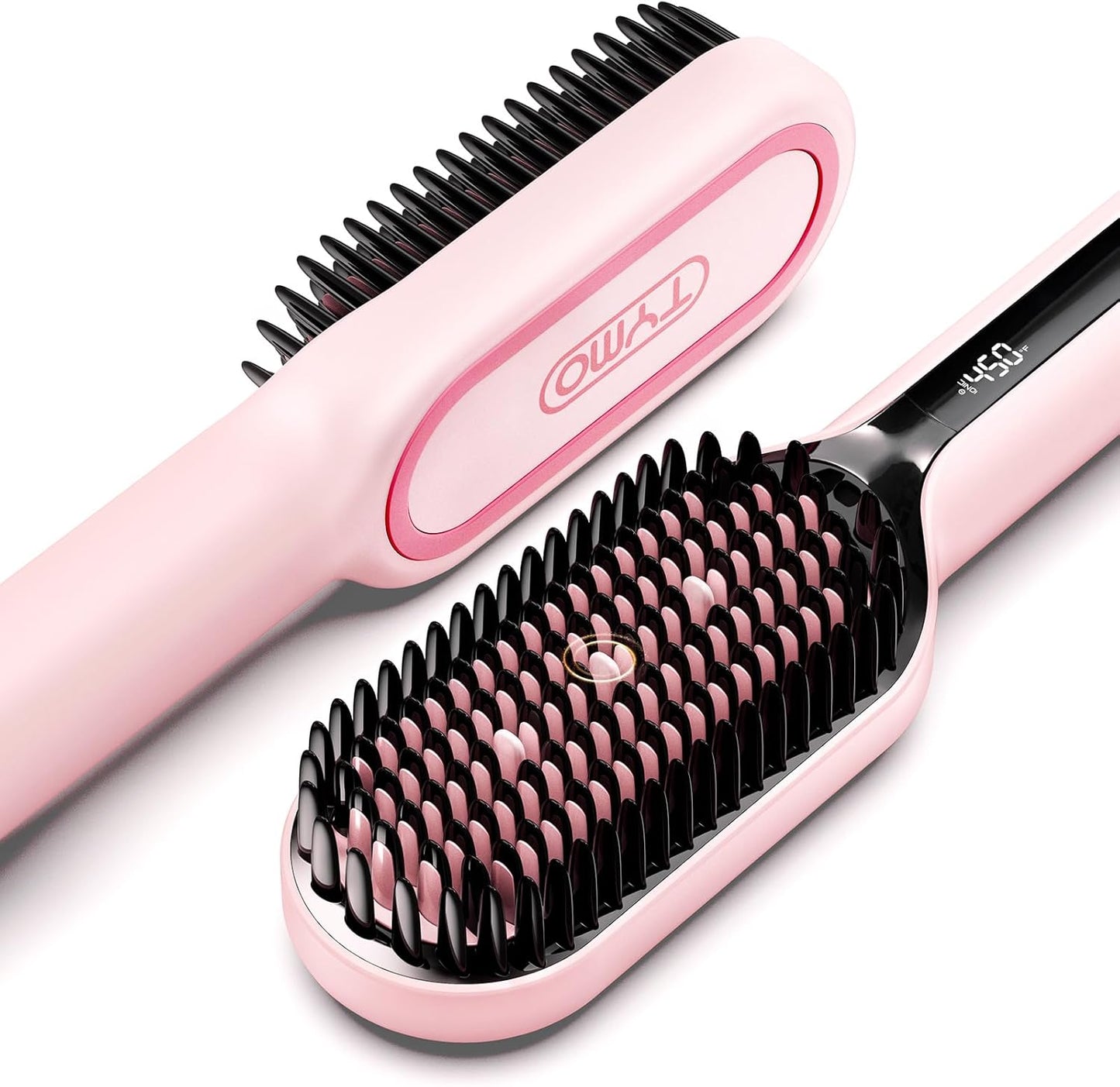 Tymo Hair Straightener Brush - Ionic Straightening Brush with 16 Temp Settings | Ceramic Hot Comb for Thick Curly Hair, Black