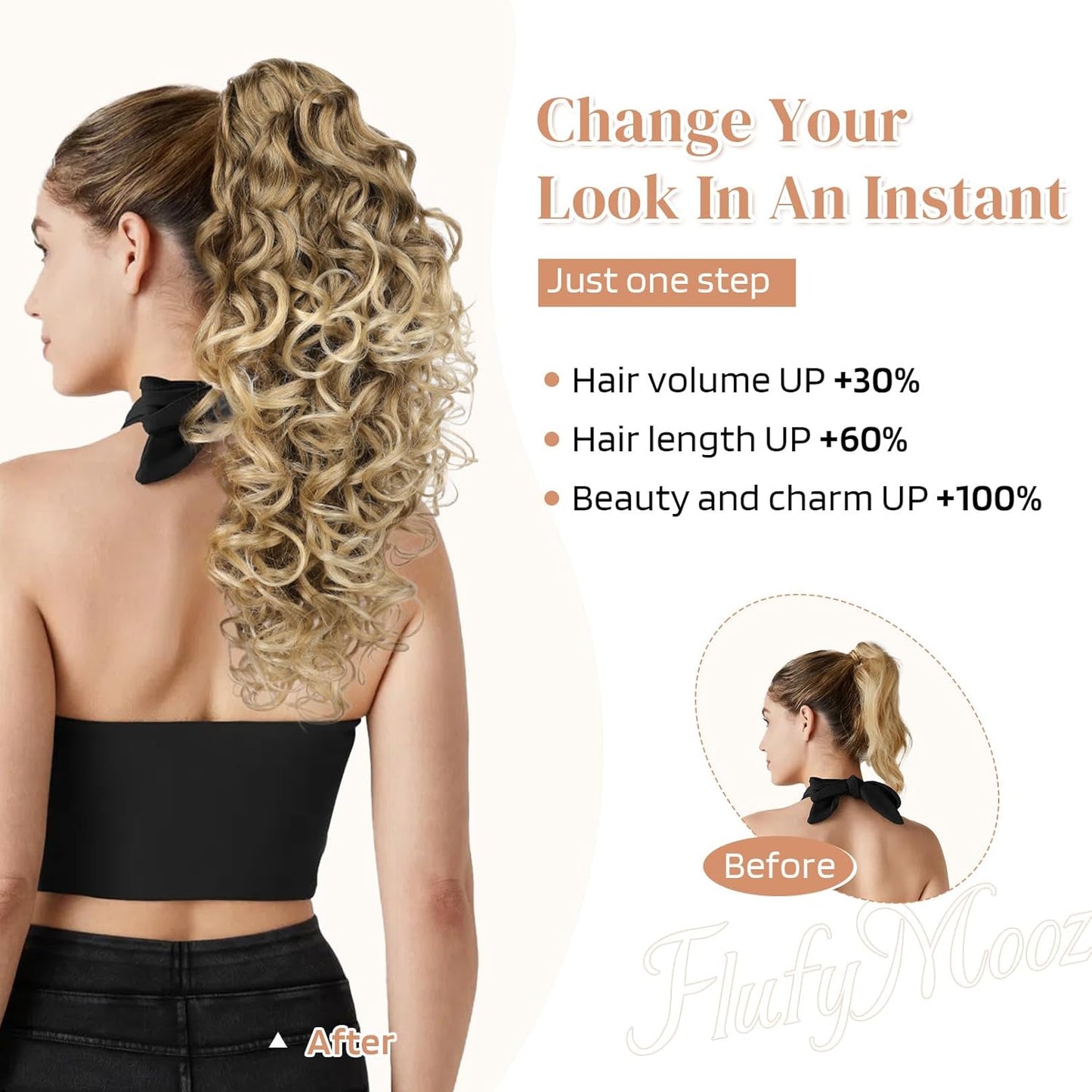 100% Pure Protein Ponytail Extension - 18 Inch Curly Claw Clip Hairpiece | Natural Soft Ash Brown