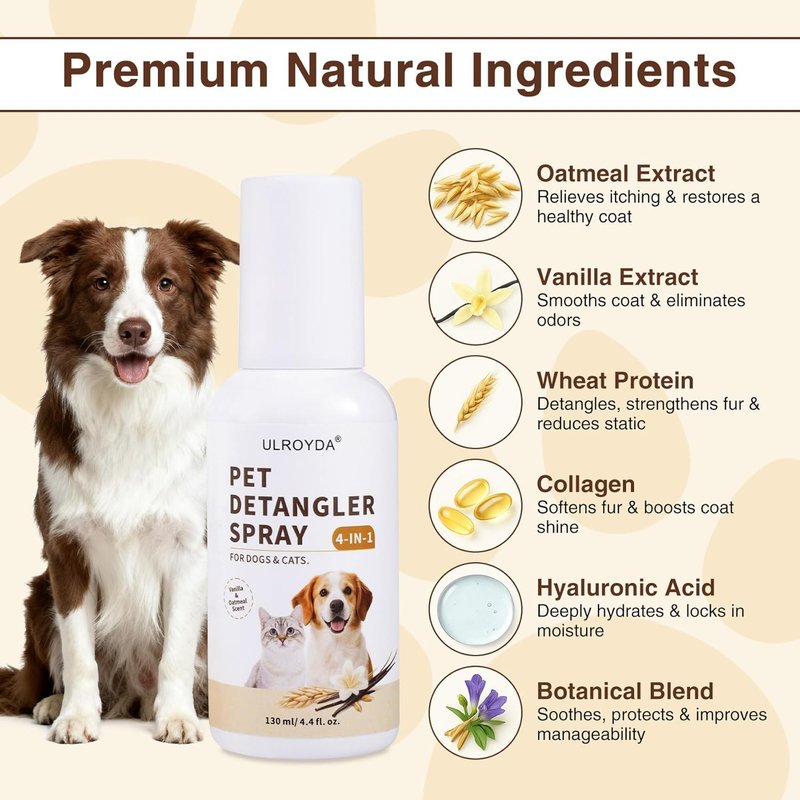 Dog Detangler Spray - Natural Vanilla & Oat Leave-In Conditioner for Matted Hair | 4.4 fl oz