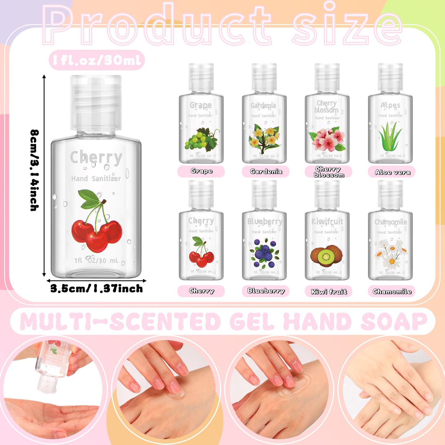 Frienda 24 Pcs Scented Mini Hand Sanitizers Bulk 1 Fl oz Travel Size Hand Sanitizer Assorted Floral Fruit Scents Teacher Appreciation Gifts for Teacher Nurse Coworker Staff Office Thank You Gifts