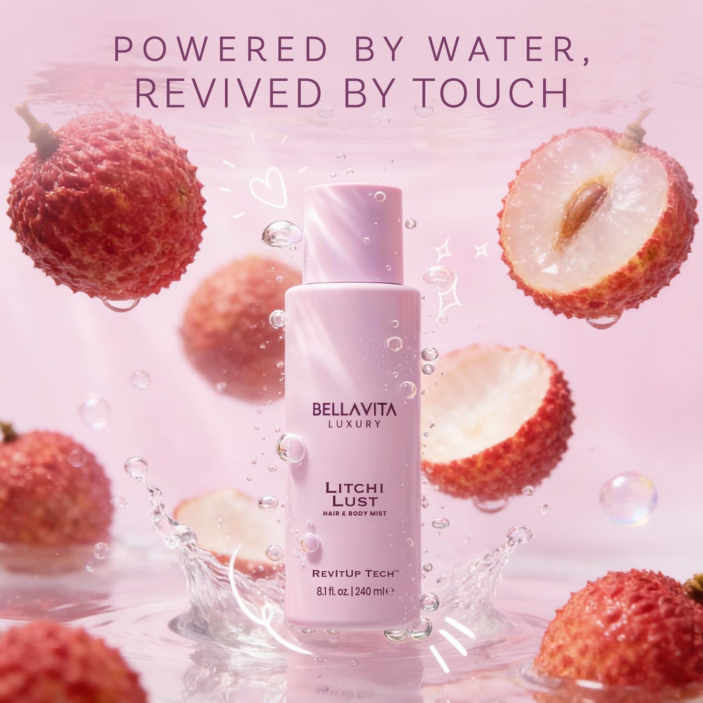 Bellavita Luxury Litchi Lust Hair & Body Mist for Women | Sweet Fruity Body Spray | Refreshing Hair and Body Mist | Lightweight, Alcohol-Free Perfume for Women | 8.12 fl.oz | 240 ml