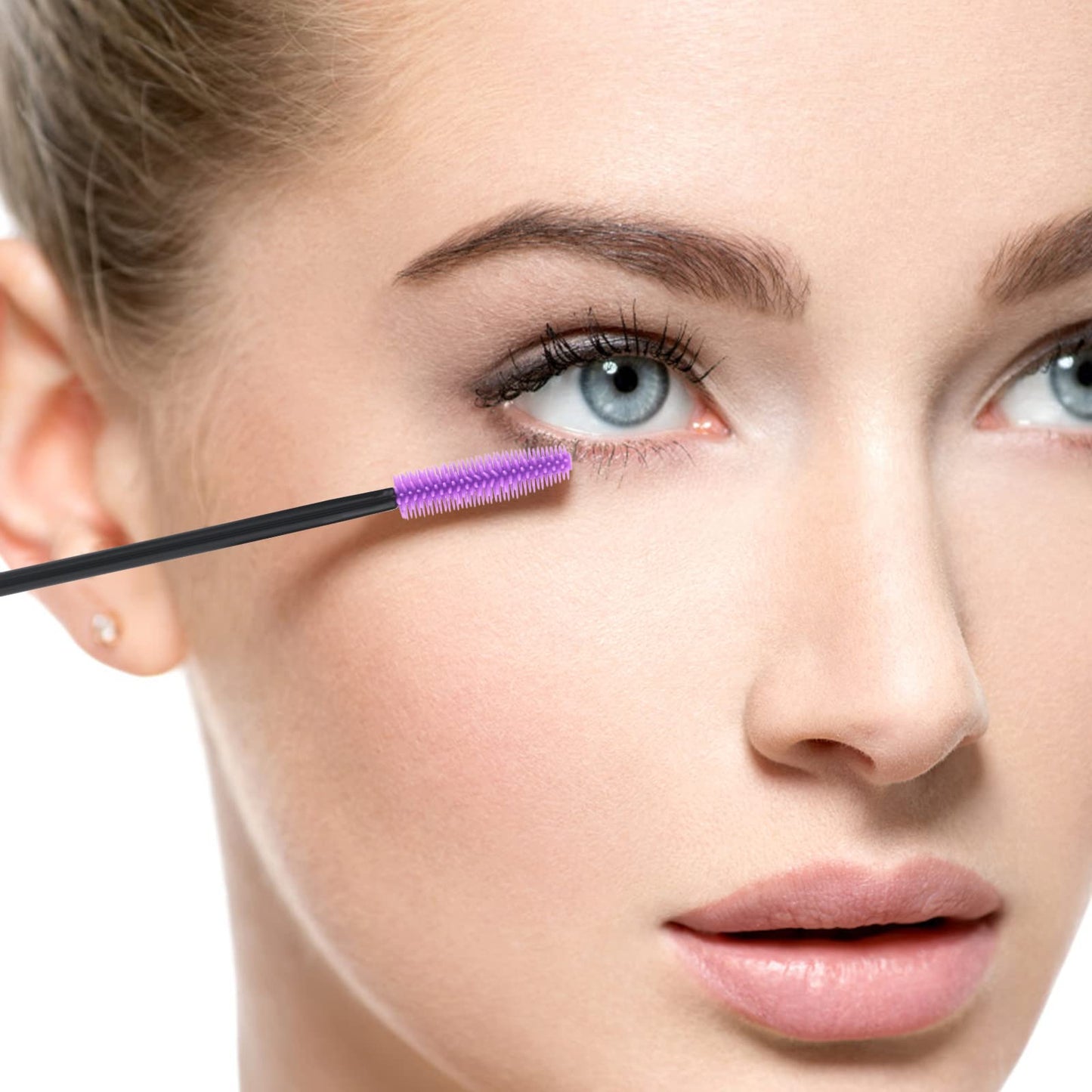 100PCS Disposable Silicone Eyelash Mascara Brushes Wands Applicator Makeup Kits (Purple)